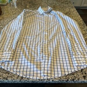 Mizzen+Main White Navy Windowpane Leeward Dress Shirt - Large
